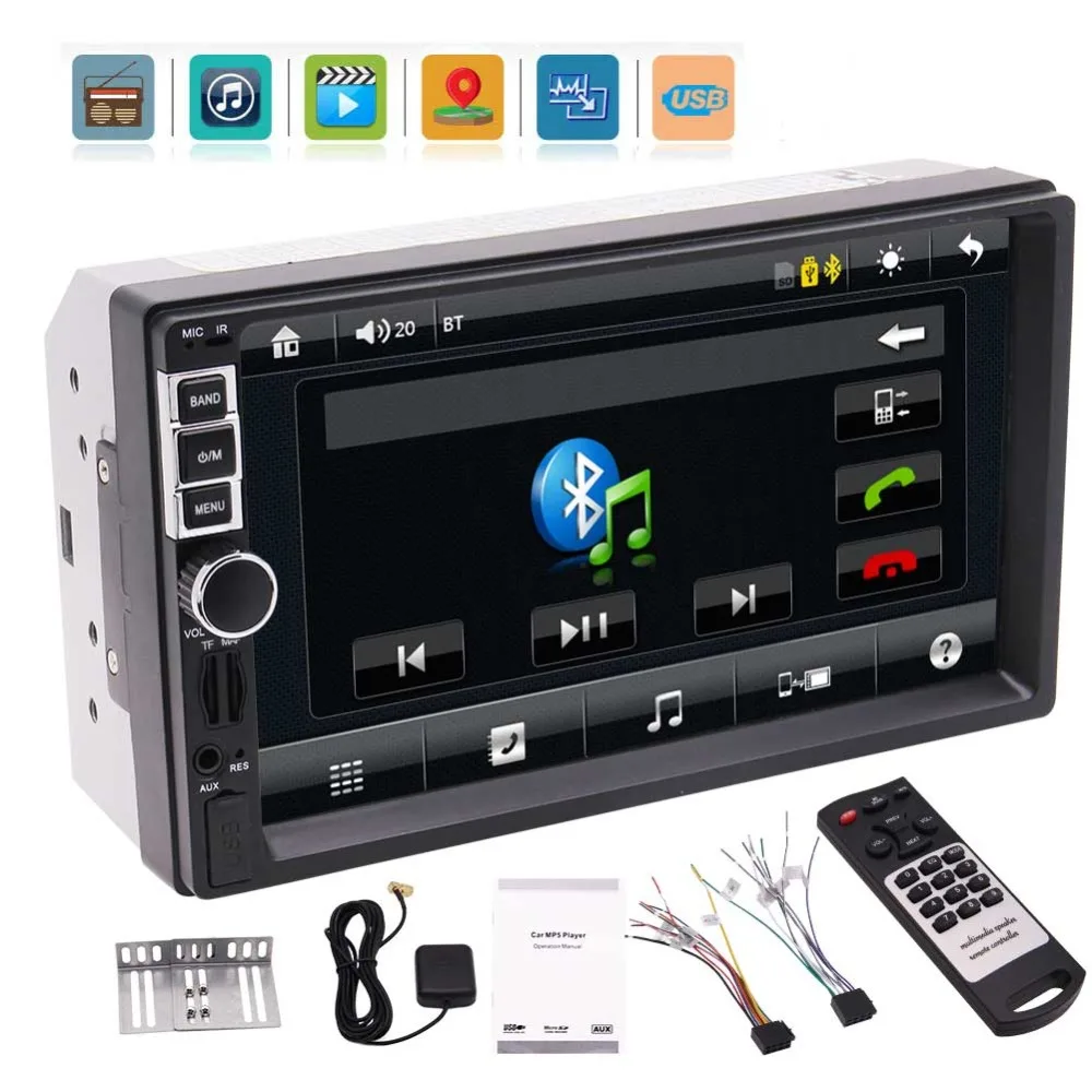 

Double 2 Din Stereo Car Touch Screen Radio GPS Navigation Car MP5 Video Music Player In-Dash Radio Receiver 7" Display Bluetooth