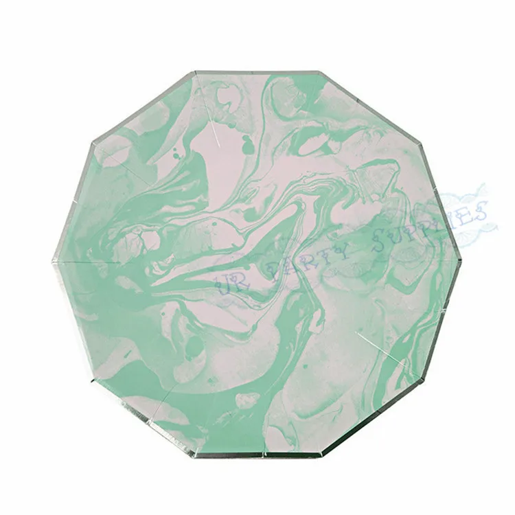 Fresh-Mint-Green-Halo-Pattern-Marble-Disposable-Tableware-Set-Paper-Plates-Cups-Party-Wedding-Carnival-Tableware (2)
