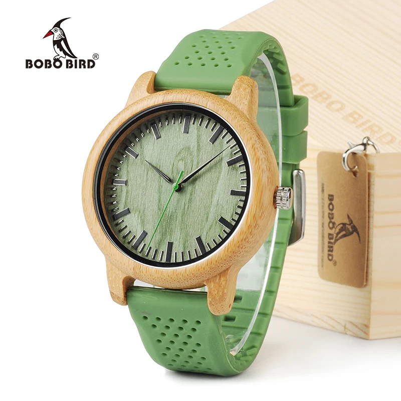 Meilleur BOBO BIRD B06 homme Montre À Quartz Avec Bracelet En Silicone Vert En Bois Bambou Décontracté Mouvement Japonais Montre reloj de silicium par mu