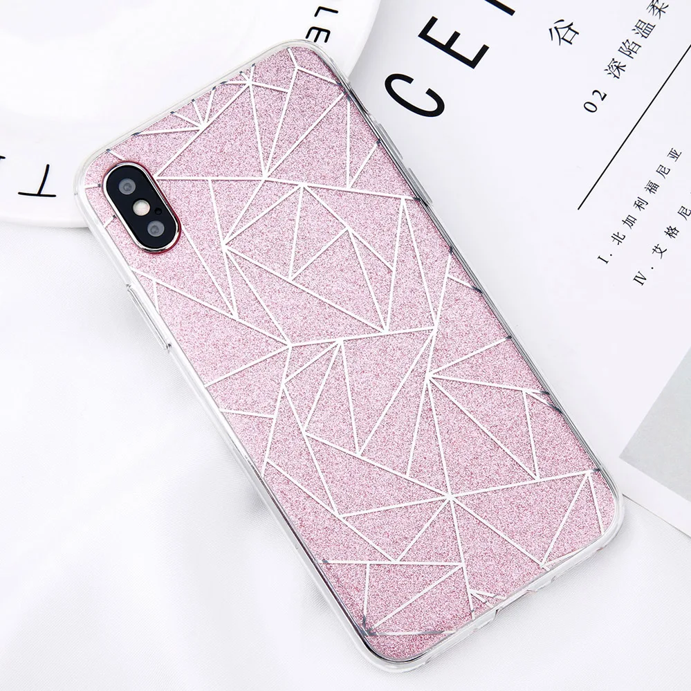 Electronics - Glitter Bling Powder Phone Case For iPhone X Geometric Lines Hard PC Back Cover Cases For iPhone 8 7 6 6s Plus 5 5s SE