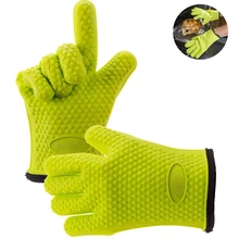 1PCS Heat Resistant Silicone Oven Gloves Cotton Microwave Mitts Silicone BBQ Mitt Cotton Baking Glove For Pot Cooking Tools