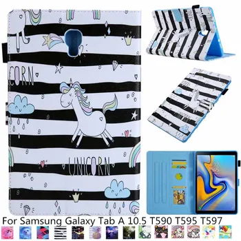 

Colorful Printed unicorn case For Samsung Tab A 10.5 T590 T595 T597 Cases Flip Stand Leather cover for Samsung T590 case + pen