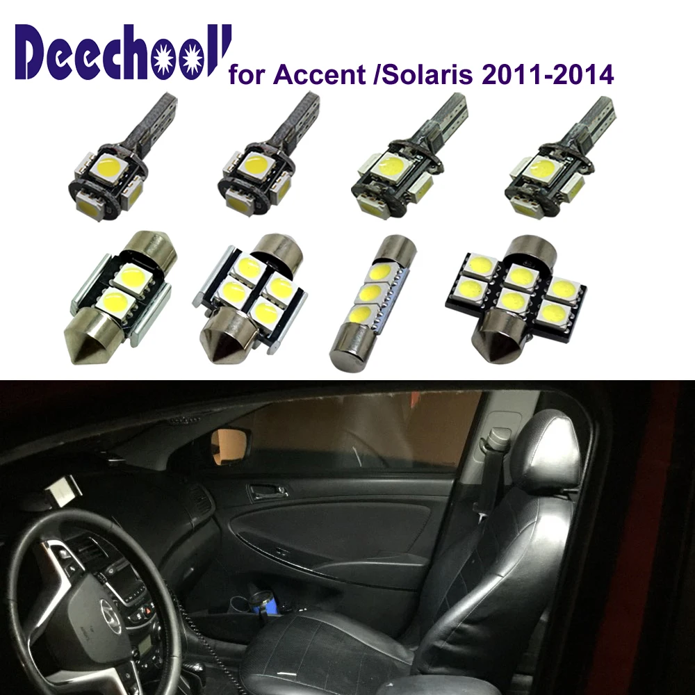 Автомобильные светодиодные лампы deechooll 6 шт. для Hyundai Accent 2011 2014 холодный белый внутренсветильник свет Solaris 11 14