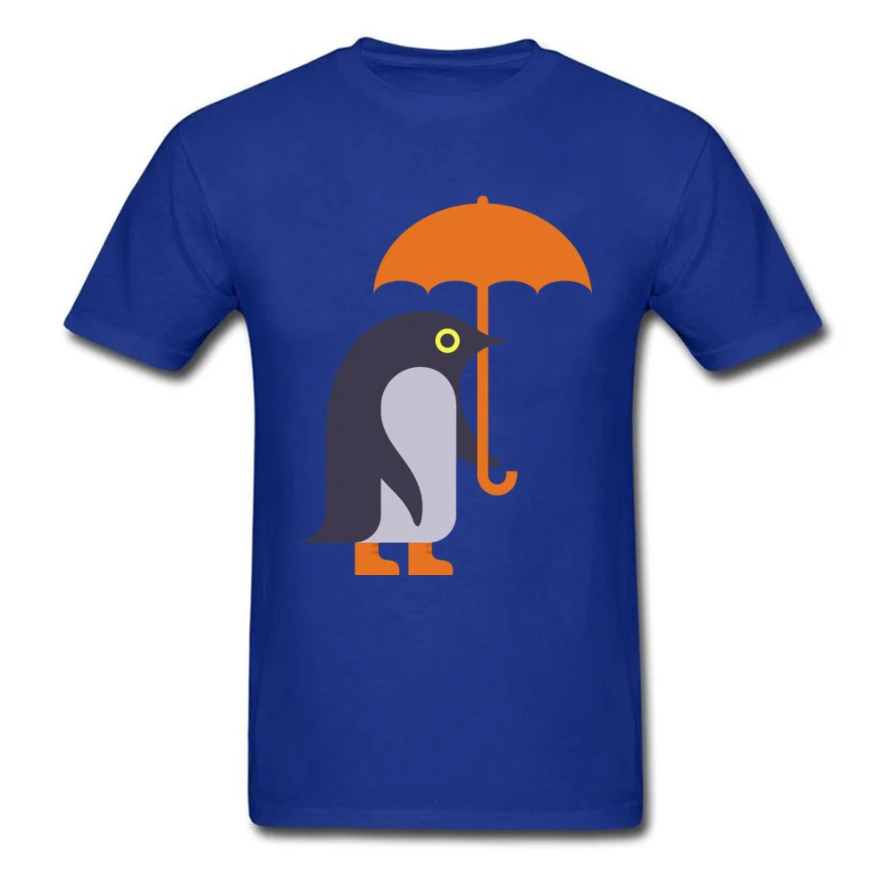 Umbrella Penguin O-Neck T-Shirt Summer Tops Shirt Short Sleeve Cheap Pure Cotton Funny Tee-Shirt Personalized Male Umbrella Penguin blue