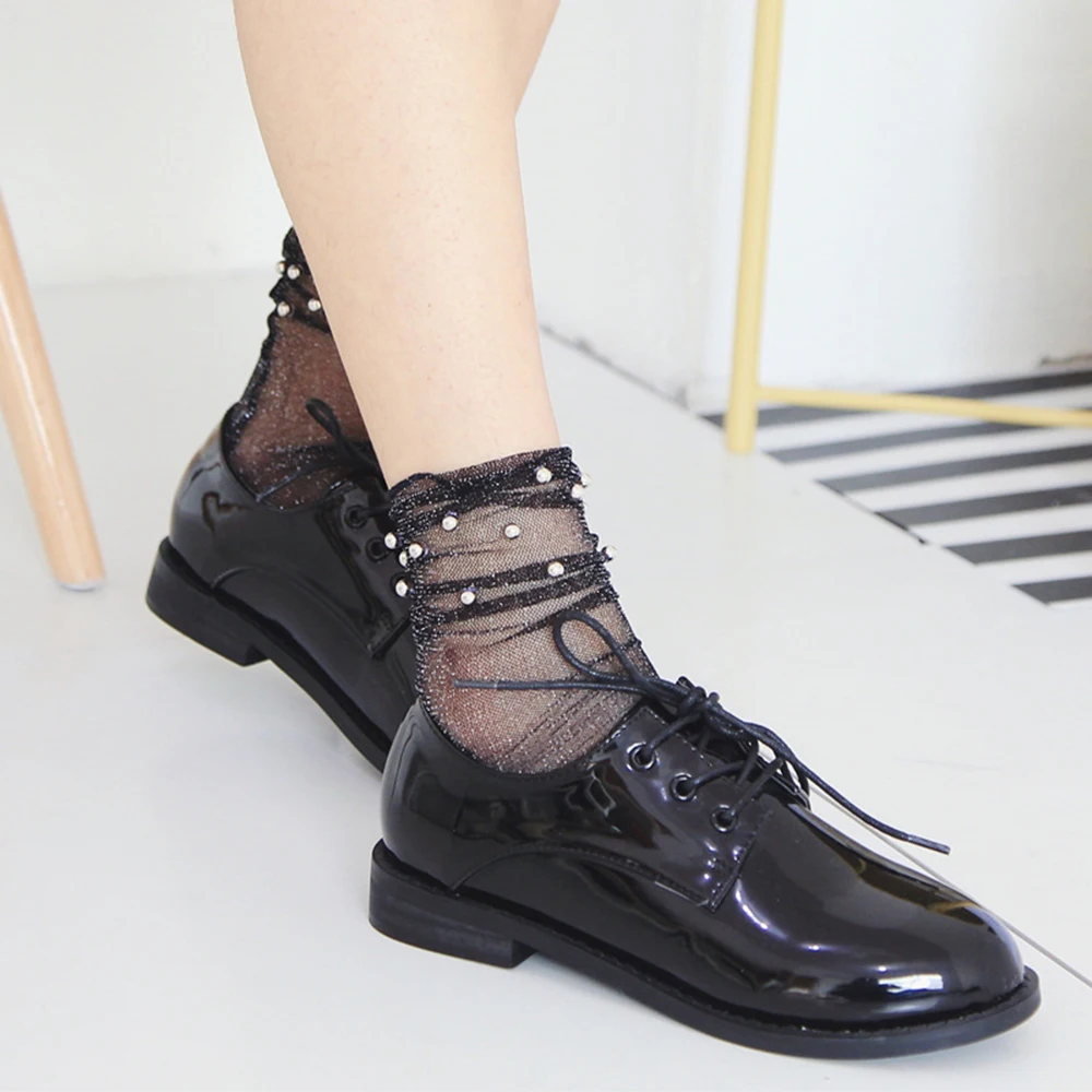 Harajuku Sexy Women Glitter Mesh Beads Socks Ultra-thin Transparent Elastic Shiny Hosiery Soft Elasticity 7 Colors Summer 2019