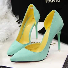Fall 2017 Fashion Contracted High Heel with Suede Shallow Thin Mouth Pointed Sexy Side Hollow Out Single Woman Shoes Pumps