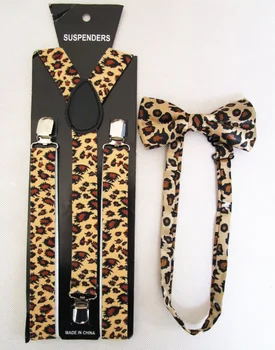 

2018 New Mens Ladies Adult Brown Leopard Print Bow ties And Braces Sets Free Shipping