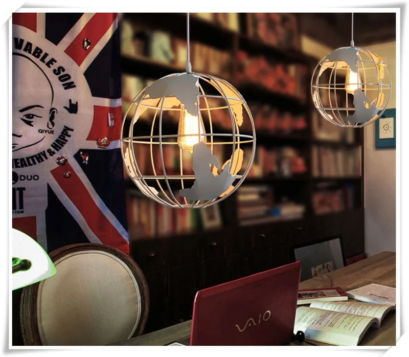 Творческий кантри кафе столовая ресторанов, рестораны 3 головы подвесной светильник декоративные светодиодные индикаторы глобус круглый
