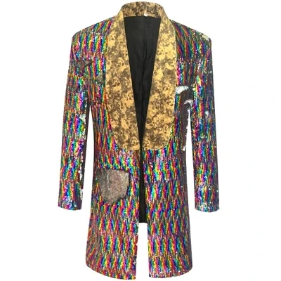 

NEW luxury mens dizzy sequined tuxedo swallowtail magician long jacket/party/stage performance/stuido/club/can customs size