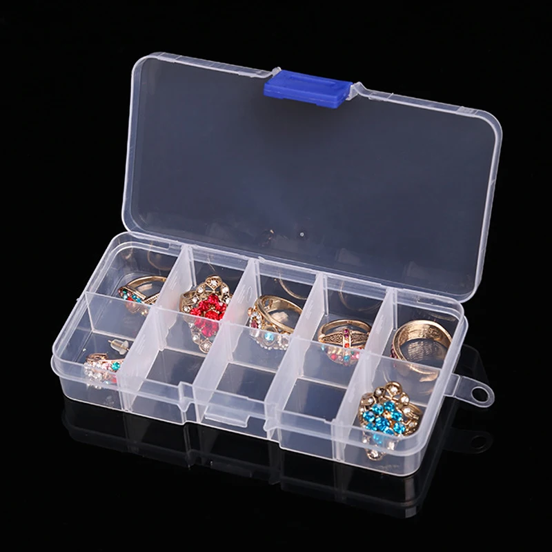 

2 Pieces Per Lot Transparent Adjustable Compartment Storage Box Plastic 10 Grids Storing Jewelry Beads Nail Storage Box Case