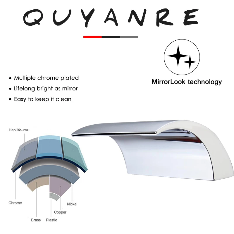 quyanre 5pc led waterfall bathtub faucet chrome brass mixer tap 3 handles handshower waterfall spout bathroom shower faucet4
