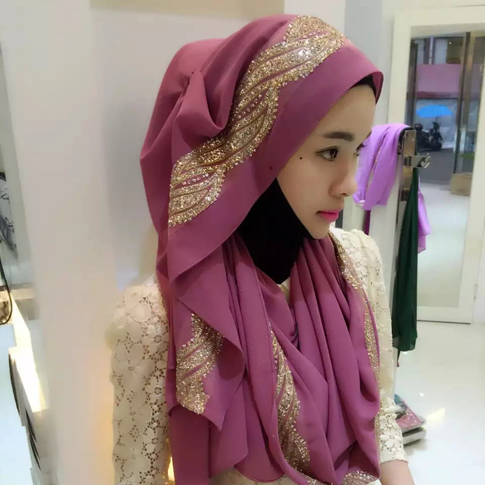 Fblus clurs Дубаи путешествия Блестящий шарф мечеть головной платок Женская мода цвет блок хиджаб шарф платок - Цвет: Многоцветный