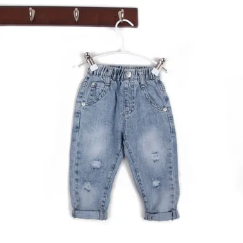 

1-5T New Simple Baby Boys Ripped Jeans Fashion Light Blue Holes Straight Denim Trousers Toddler Kids Cowboy Pants Spring Autumn