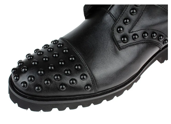 Pic Style Longues Mâle Cuir Livraison Personnalité Noir Plat Ronde Rivet En Hommes Bottes Angleterre As Chaussures Orteils Gratuite FTKJ13lc