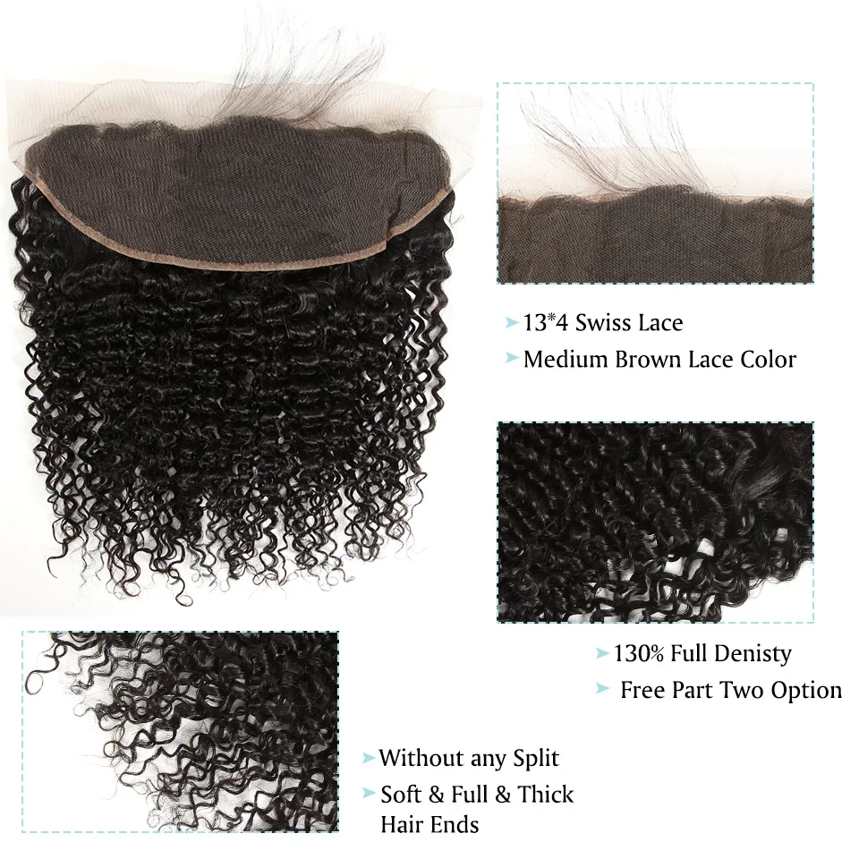 Black Pearl Brazilian Kinky Curly Lace Frontal Closure with Bundles Non Remy  Curly Hair 3 Bundles With 13x4 Lace Frontal