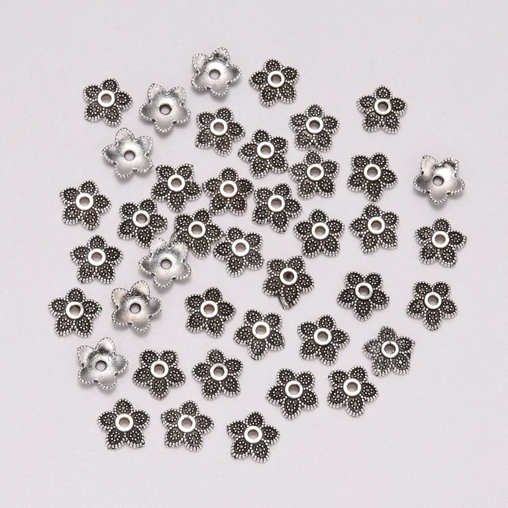 70Pcs Tibetan Silver Flower Star End Bead Caps Connectors 11mm