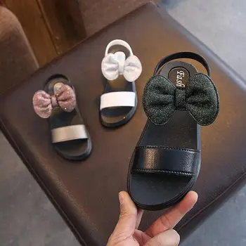 

2019 summer new girls solid color sandals Roman shoes children's shoes princess bow soft bottom student big children's shoes