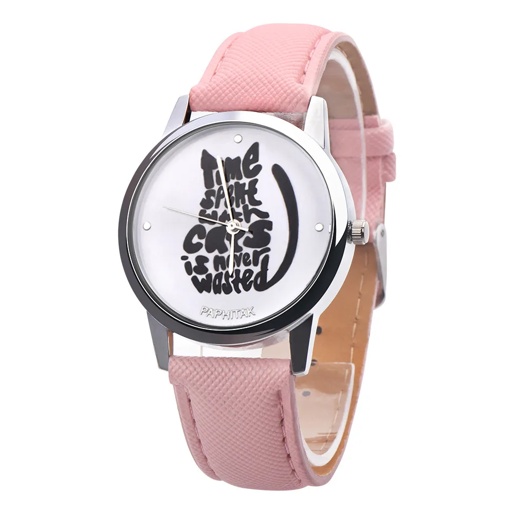 

GEMIXI Women Watches Letters Cats Cute Women Girl Leather Band Analog Alloy Quartz Watch dropship
