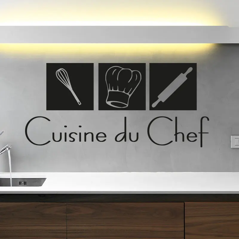 Cuisine Du Chef Wall Decal With Chef Hat Kitchen Quote Sticker Adhesive