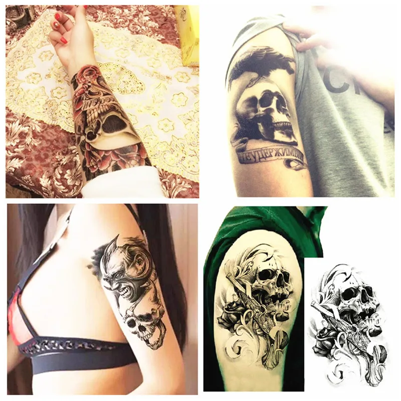 VEAMOR Waterproof Temporary Tattoo Skull Design Tattoo Sticker 4PCS