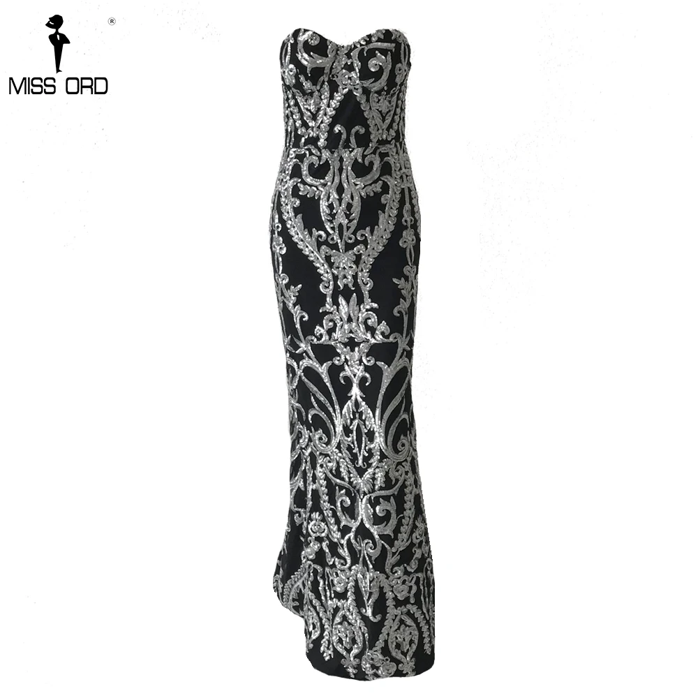 Missord 2018 Sexy New Bra Off Shoulder Retro Geometry Sequin Female  Dresses  Floor Length Party Elegant Dress Vestdios FT8888-2