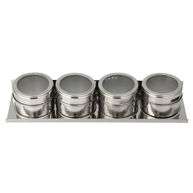 New Creative 4PCS Stainless Steel Magnetic Spice Storage Jar Tins Container With Rack HolderWear-resistant Durable Easy useC030103