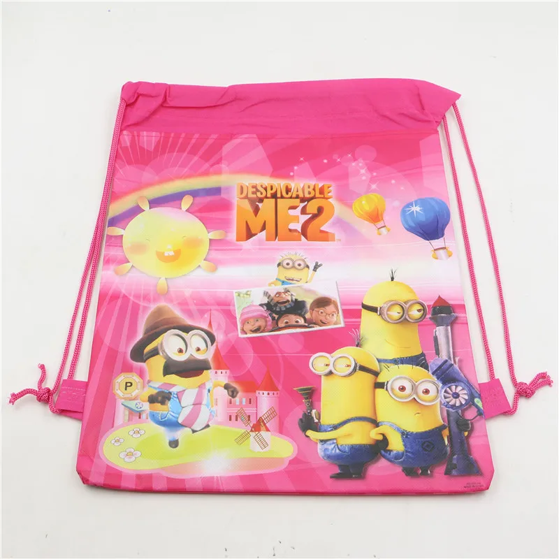 Мультфильм нетканого Миньоны drawstring рюкзак детей Для мальчиков и девочек
