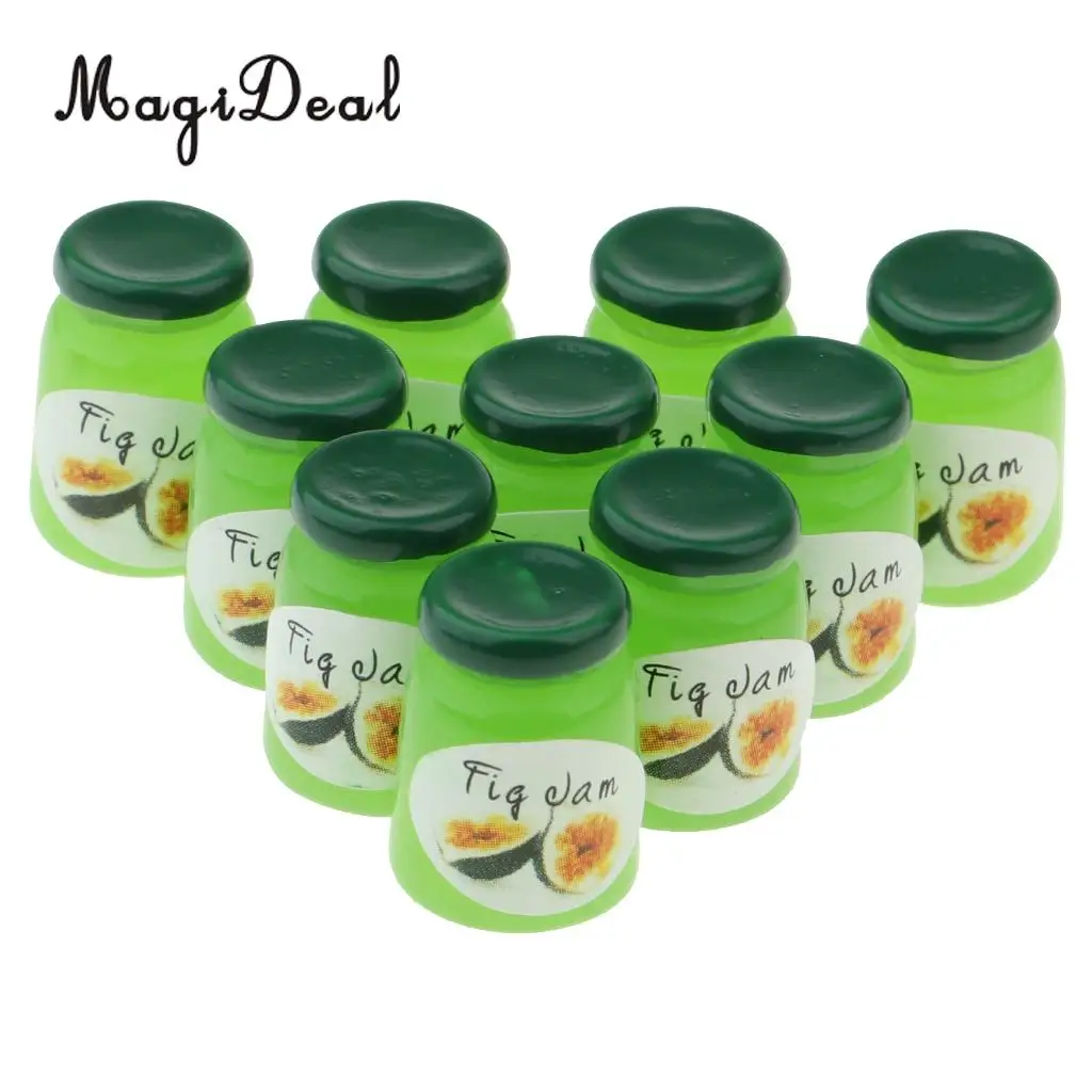 1/12 Dollhouse Food Grocery Miniature Soft Drink Juice Fig Jam Bottles Kitchen Accessory 10 Pieces Life Scene Decoration