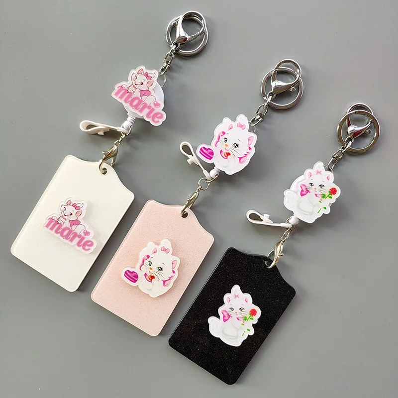 

Keychain New ABS Cut Cartoon Merry Cat Name Credit Card Holders Bank Card Retractable Id Card Holder Identity Badge