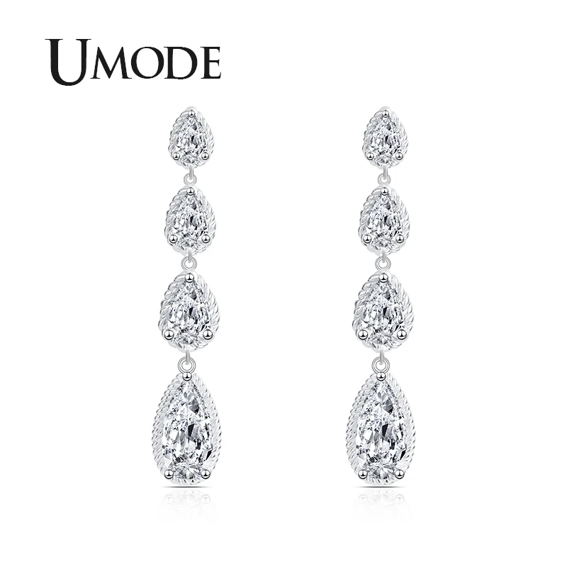 

UMODE Water Drop Earrings for Women Clear Zircon Long Dangle Earrings Hanging Wedding Gifts Fashion Jewelry Accessories UE0495