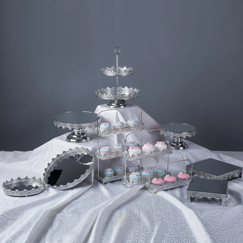 

Dessert Table Decoration Wrought Iron Silver Acrylic Cake Plate Birthday Party Wedding Decoration Decoration