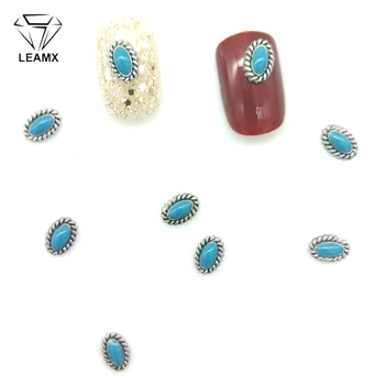 

LEAMX 3D Nail Art DecorationsOval Stones Alloy Nails Strass Jewelry Retro Sliver Metal Manicure DIY Girls Nail Decor 10 PCS/bag