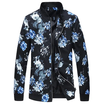 

Floral Printing Jacket Men Plus Size High Quality Mens Clothing Fashion Bomber Jacket Coat Men 2018 New Casual Men's Outerwear