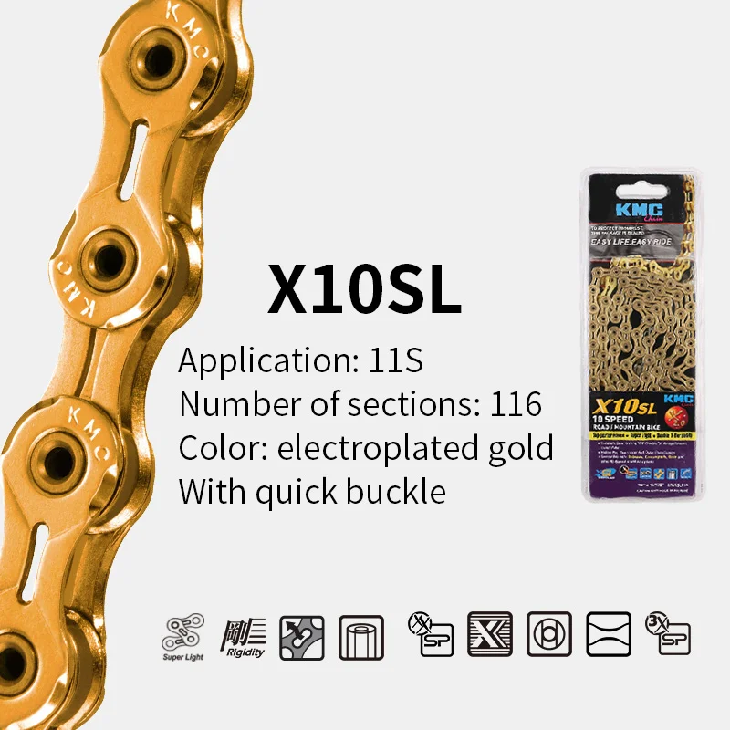 X10SL-Gold KMC цепь 6 7 8 9 10 11 скорость X8 X9 X10 X11 с титановым золотом и серебром для горного велосипеда, гигантский велосипед, аксессуары для велоспорта - Цвет: X10SL-Gold