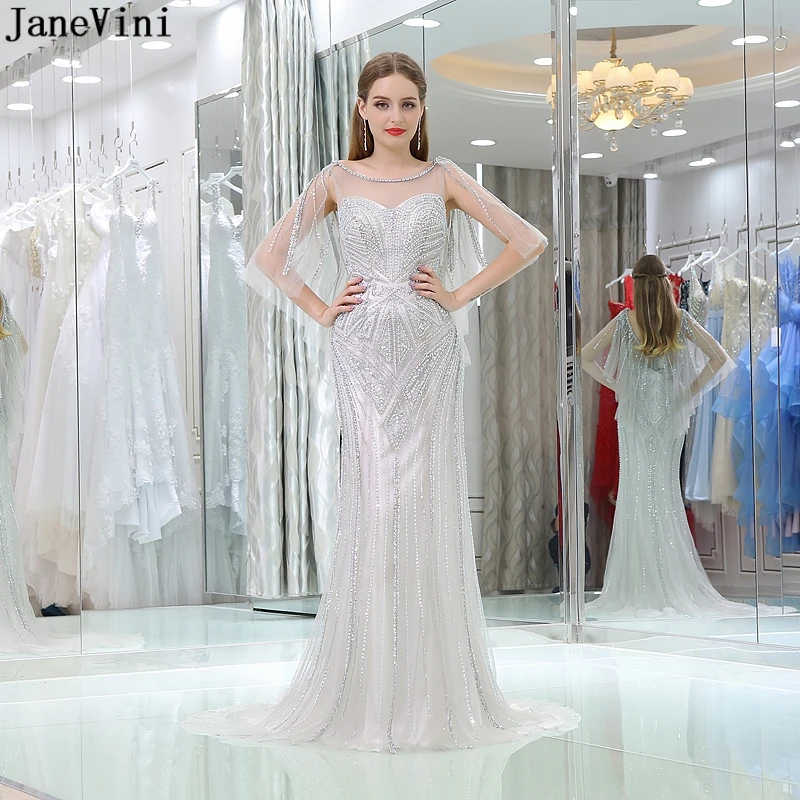 JaneVini Элегантный Арабский Длинные платья подружки невесты 2019 Роскошные Русалка Тяжелая бисер спинки для женщин Африканские свадебные