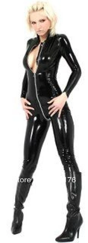 

XXXXXXL BLACK WOMENS HALLOWEEN PVC LEATHER LOOK CATSUIT COSTUME DRESS Leather Catsuit