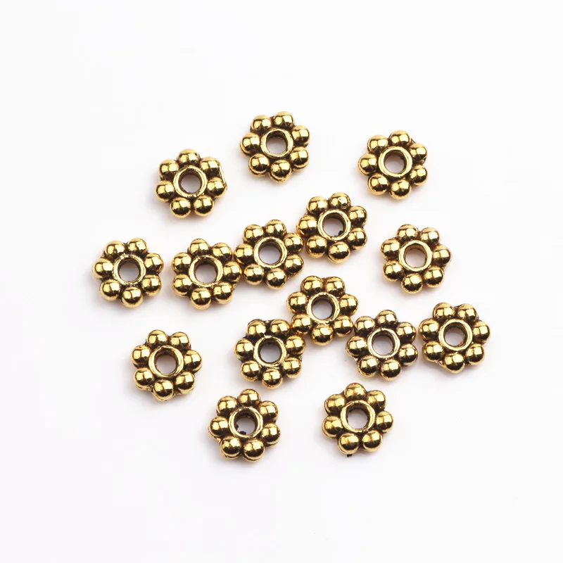 

500pcs 5mm Ancient Gold Antique Silver Daisy Flower Metal Carved Spacer Beads Fit Bracelet Necklace Spacer Ring Jewelry Findings