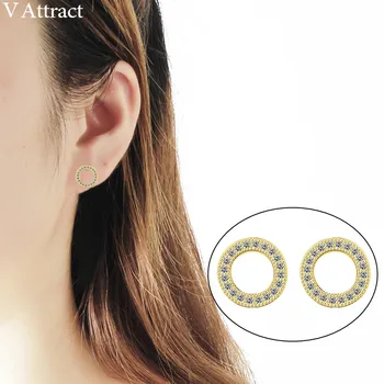 

V Attract 10 pair Mini Open Cz Circle Earring Gold Color Vintage Geometric Round Boucle D'oreille Best Friend BFF Gift