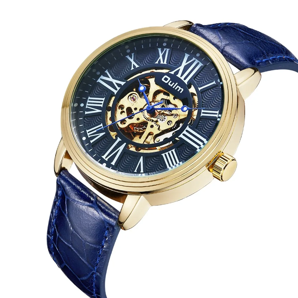 

OULM Mens Wrist Watches Automatic Skeleton Vintage Watch Men Steampunk Clock Automatic Transparent Wristwatch montre homme