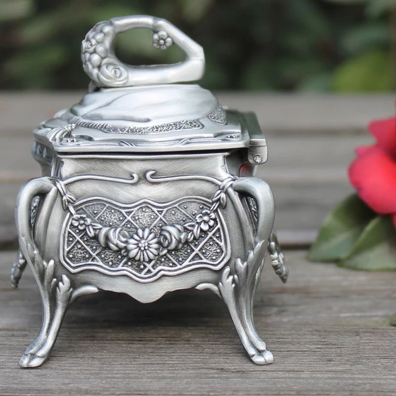 fashion Metal Jewelry Box with delicate flower pattern/ Pewter plated Trinket box/ Gift box Money Box for wedding