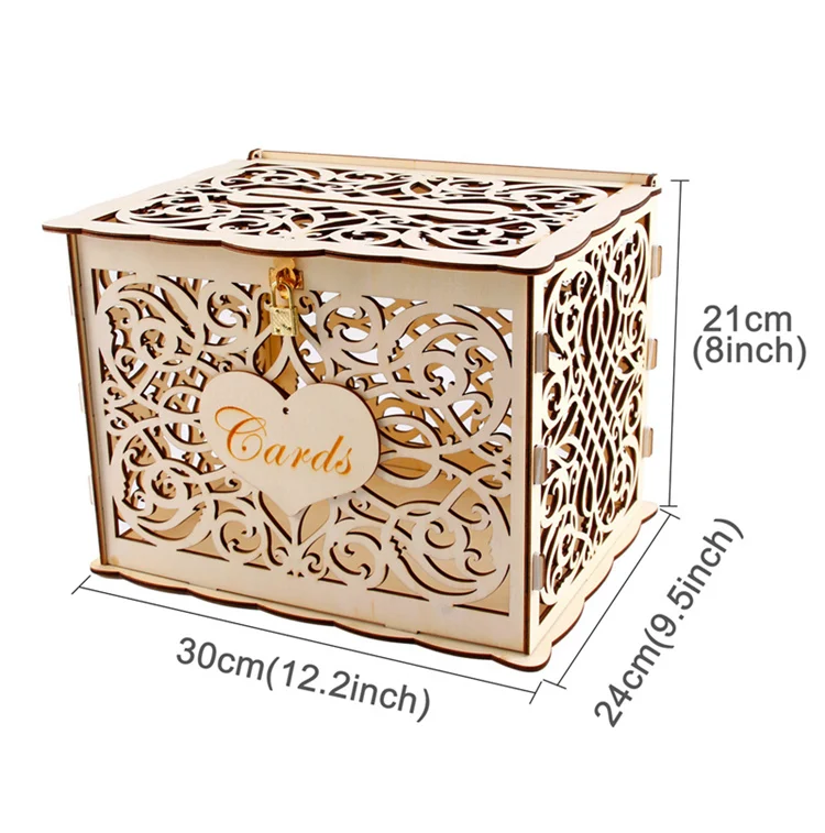 PATIMATE DIY Wooden Wedding Card Box With Lock Rustic Wedding Decoration Mr Mrs Wedding Favor Gifts Anniversary Party Supplies