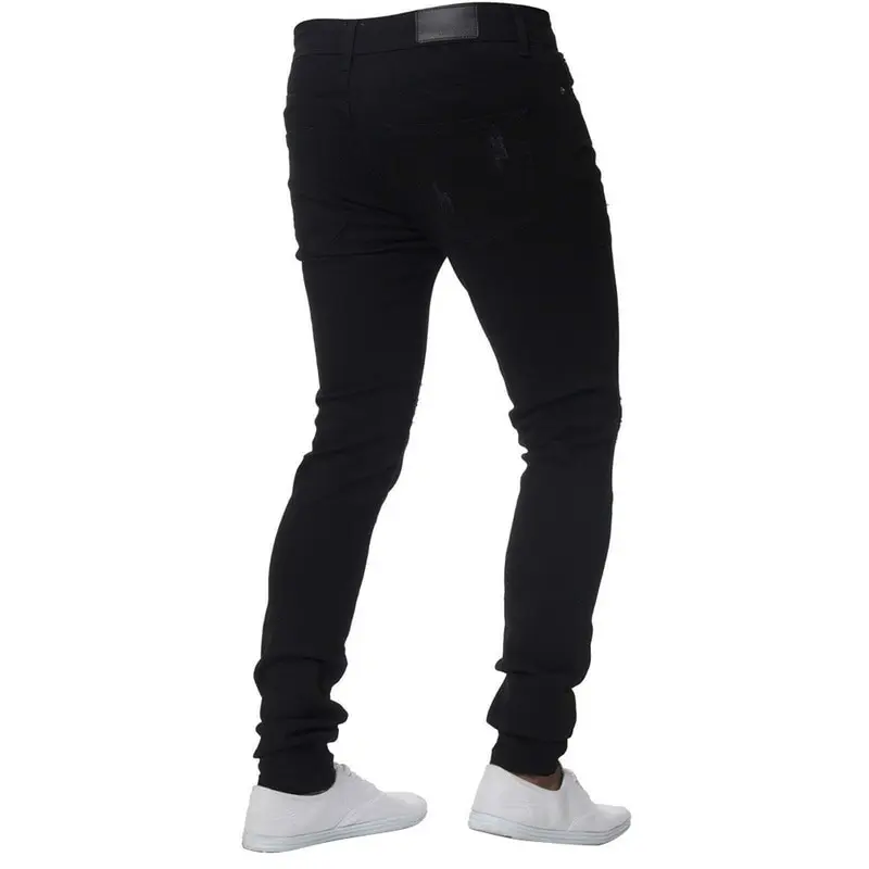HEFLASHOR, обтягивающие джинсы для мужчин, модные однотонные черные мужские джинсы-карандаш, повседневные сексуальные рваные мужские джинсы размера плюс 3XL