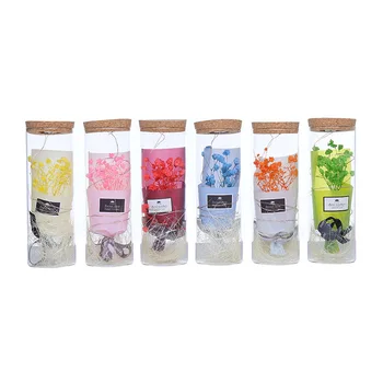 

European Romantic Dried Flower Bouquet Wishing Bottle Glass Bottle With Light Decoration Crafts Valentine'S Day Gifts Home Decor