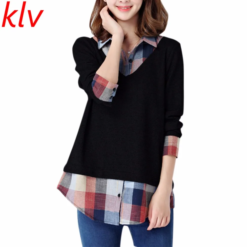 Women Long Sleeve Fake Two Piece Plaid Patchwork Blouse Matenity Mother Pullover Shirt Pregnant Women Tops