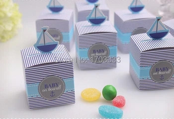 

New 2015 Blue "Baby On Board" Pop-Up Sailboat baby shower favor boxes gift candy box with Free Shipping #AJ83