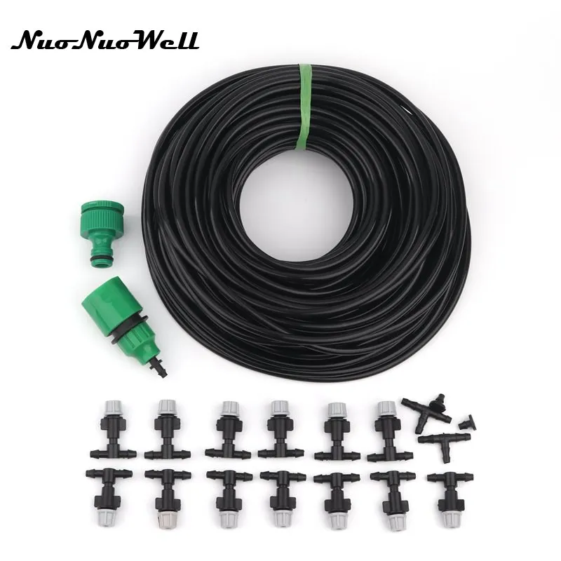 

1 Set 30m Fog Cooling System Irrigation Kit Micro Sprinkler Watering Mist Nozzle 10M Hose Microns Garden Patio