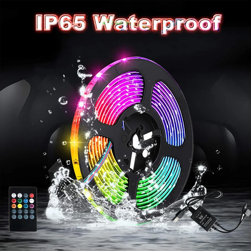 

HKZZI 5050 RGB Strip Light IP65 Waterproof USB 5V 0.5-3m Background Television Colorful LED Strip Music - IR Controller 20 Keys