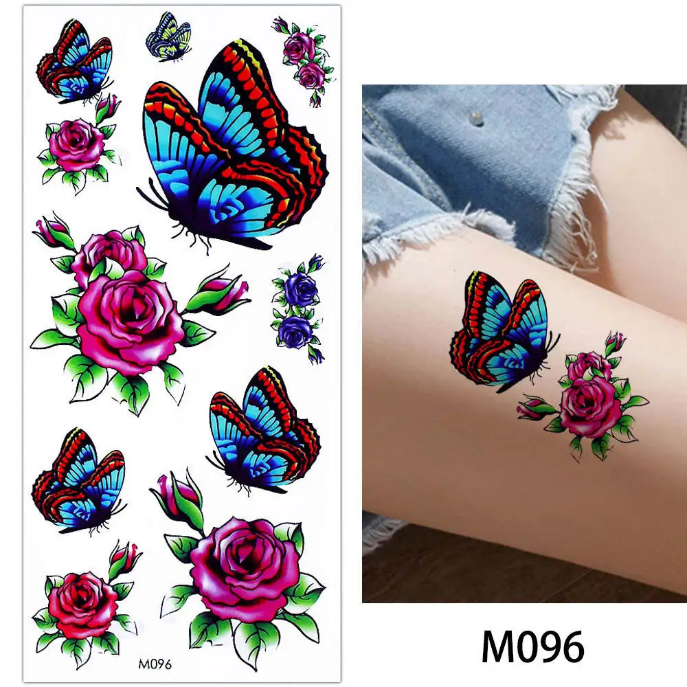 Яркий 1 лист цветок розы для временного макияжа Татуировка цветной рисунок бабочка браслет цепочка задняя нога художественная Татуировка наклейка - Цвет: M096