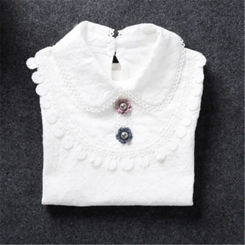 Autumn Winter Girls Blouse Shirts Baby Teenager School Girl Tops Cotton Lace Long Sleeve Kids Shirt Children Clothes