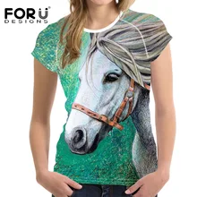 FORUDESIGNS 3D Crazy Horse Women Casual T Shirt For Girls Summer Female Shirt Short Sleeved Ladies T-shirts Woman Tops Feminine